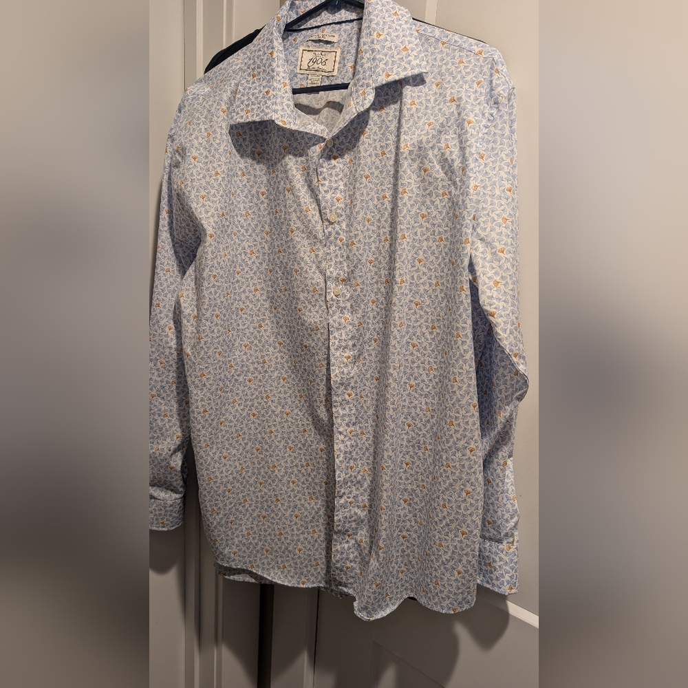 Jos. A. Bank Gingko Patterned Shirt in Blue and Yellow
